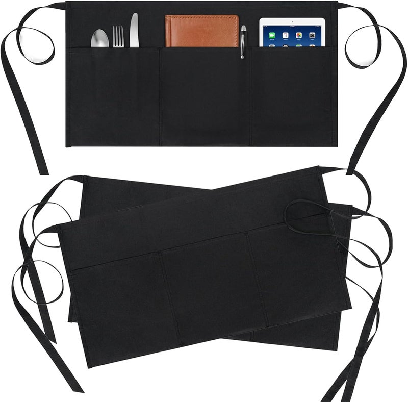 BOHARERS 3 Pack Server Aprons With 3 Pockets, Oil & Waterproof Waitress Waiter Short Half Waist Apron - Image 1